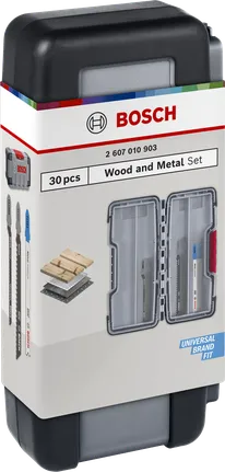 Juego de 30 hojas de sierra de calar Bosch para madera y metal, en estuche.